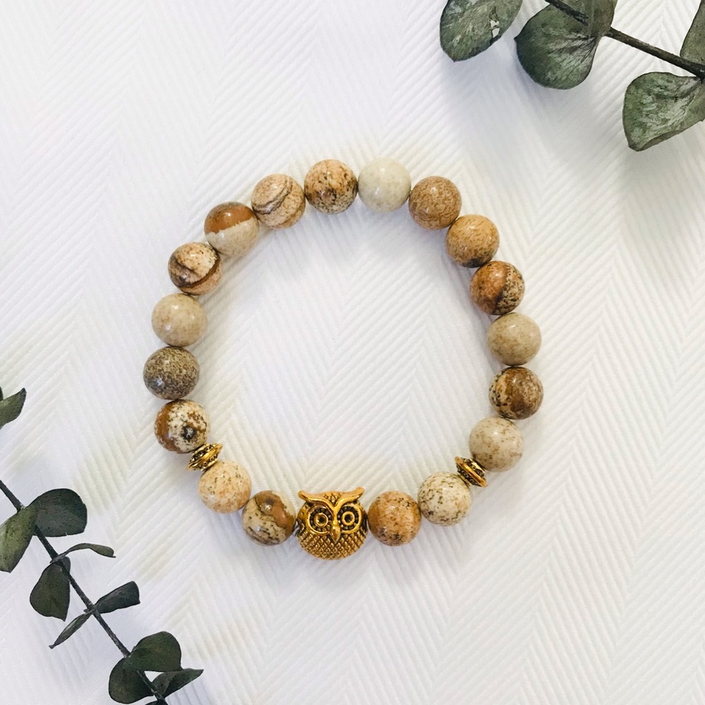 NWOT Stone Bead Owl Bracelet